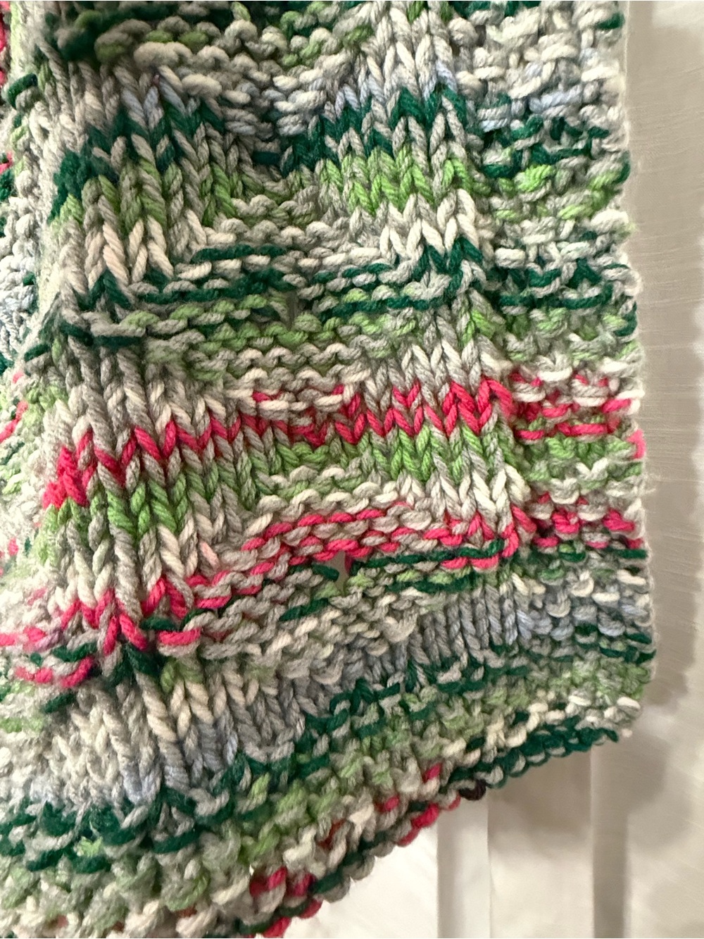 Multi-color striped handmade Crochet vintage blanket green pink blue cream hues - Picture 3 of 7